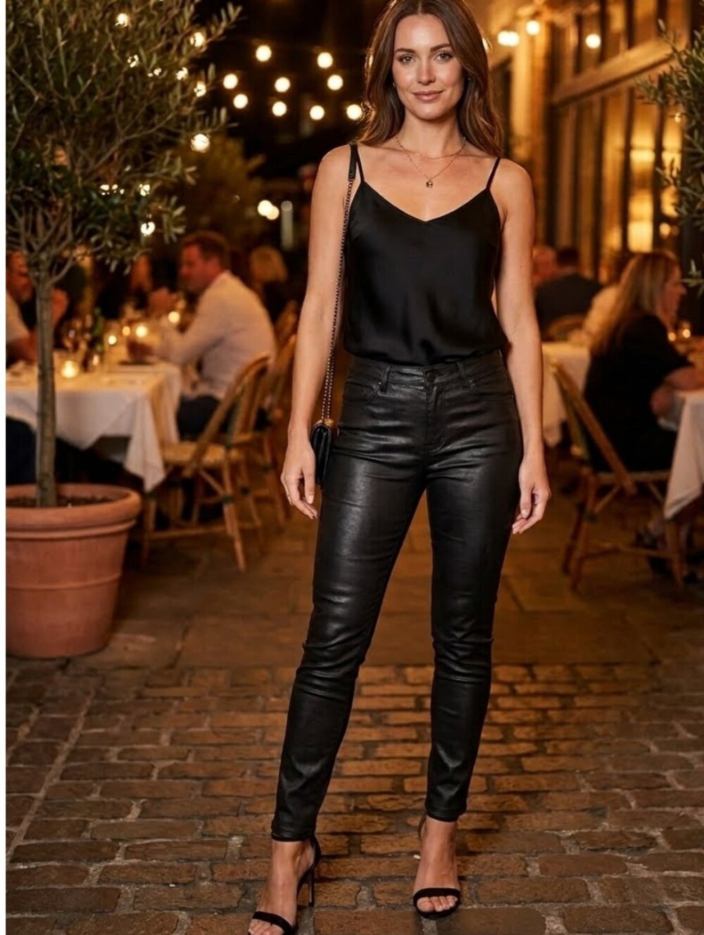 Estee Brown Women's Black Leatherette Denim-like Trousers Size 8